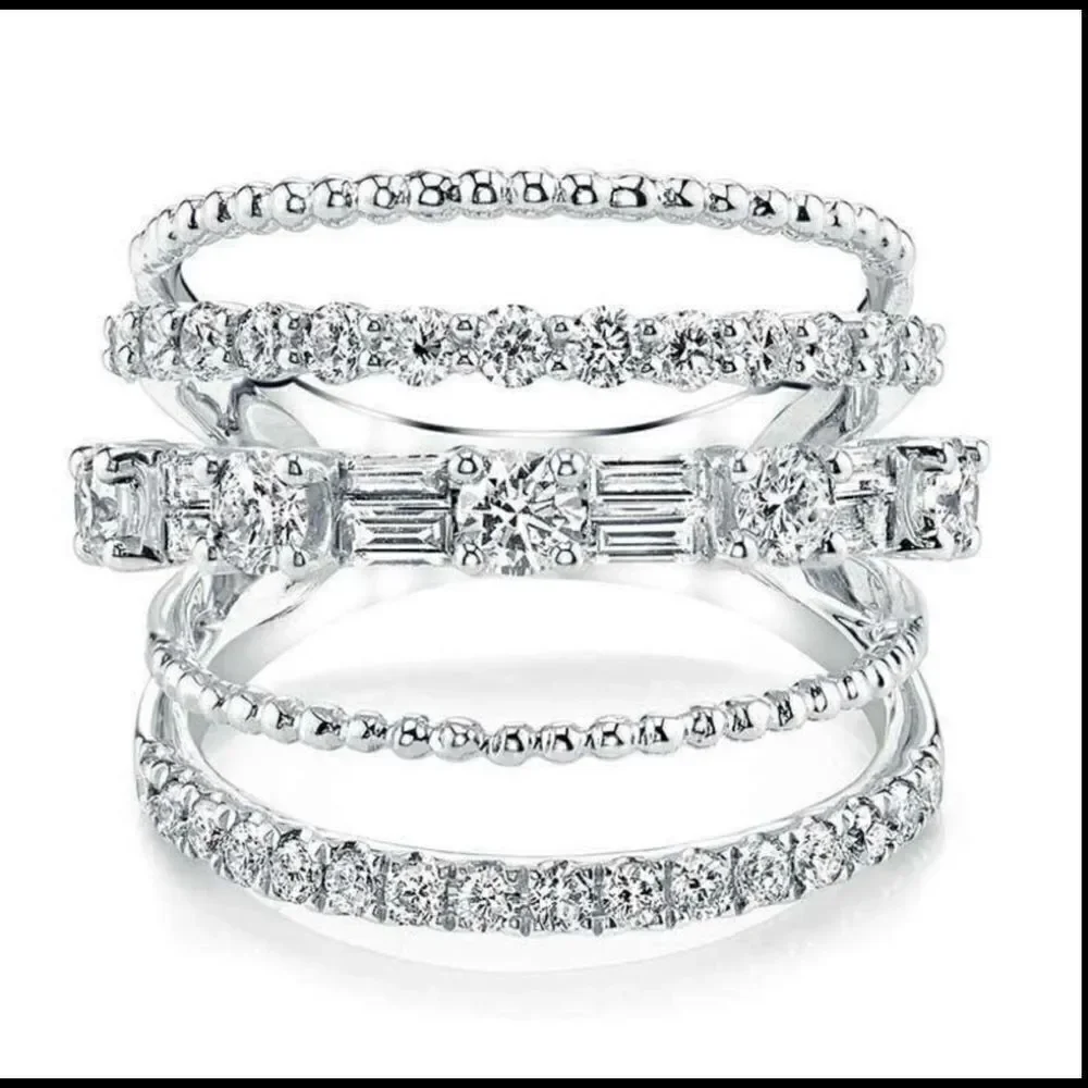 Beautiful Silver Multi band CZ Diamond Ring